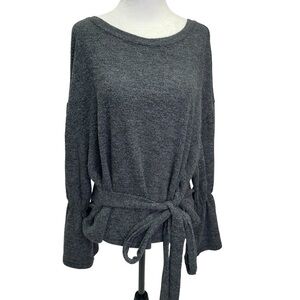 Design Lab💜Grey Crew Neck Long Sleeve Tie Front Sweater Size S
